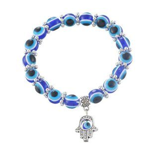 Charm Evil Eye Bead Protection Good Luck Bracelet Jewelry Hamsa Hand Silver Blue
